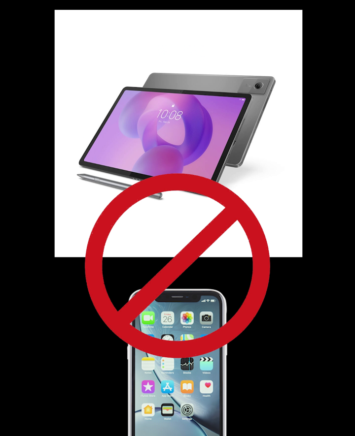 A tablet and phone crossed out